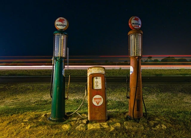 Vintage gas pumps in Salado, Texas. July 2009