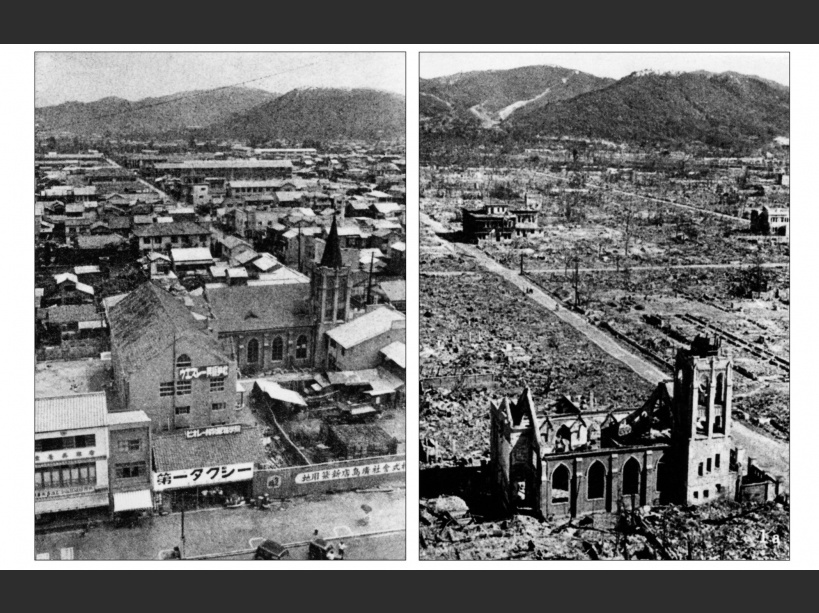 Un montage montrant Hiroshima avant et après le bombardement en 1945 - ©AFP