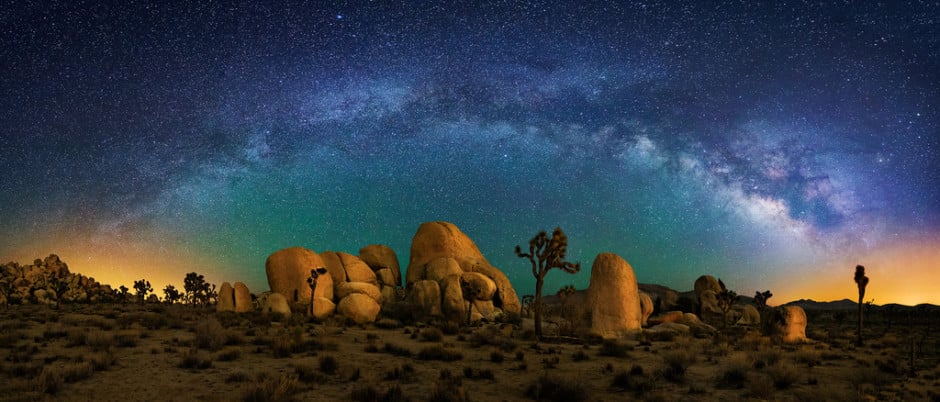 Joshua Tree and Milky Way Panorama by Wayne Pinkston