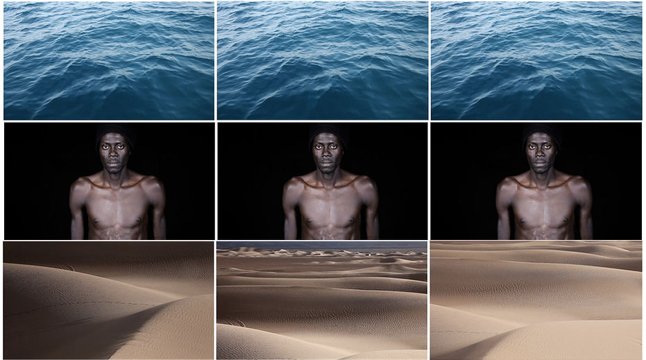 Montage réalisé par Mégane De Amorim à partir de photos extraites des vidéos créées par Leila Alaoui pour "Crossings"