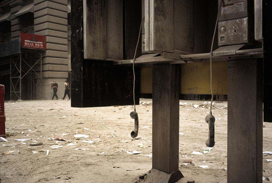 USA. New York City. September 11, 2001. Abandoned telephones in the Financial District. – photo by Alex Webb