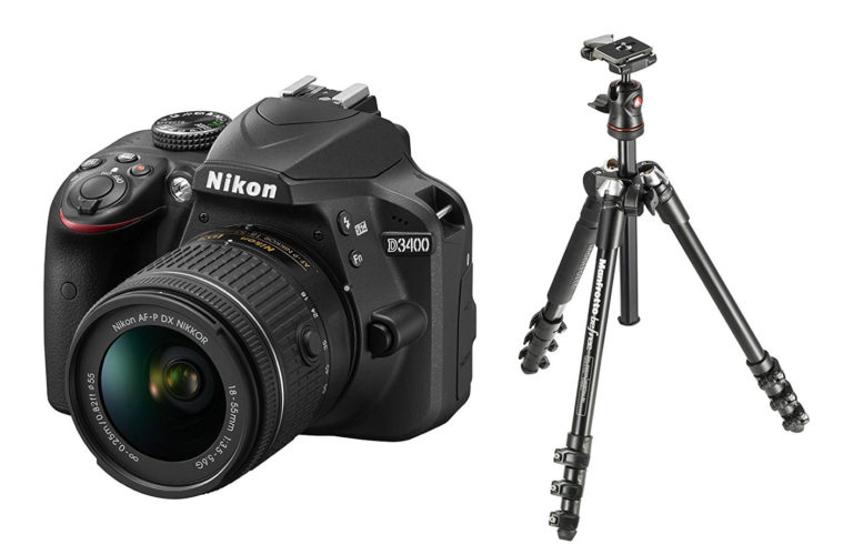 Vente flash Kit Nikon D3400 + 1855mm + trépied Manfrotto 290B Befree