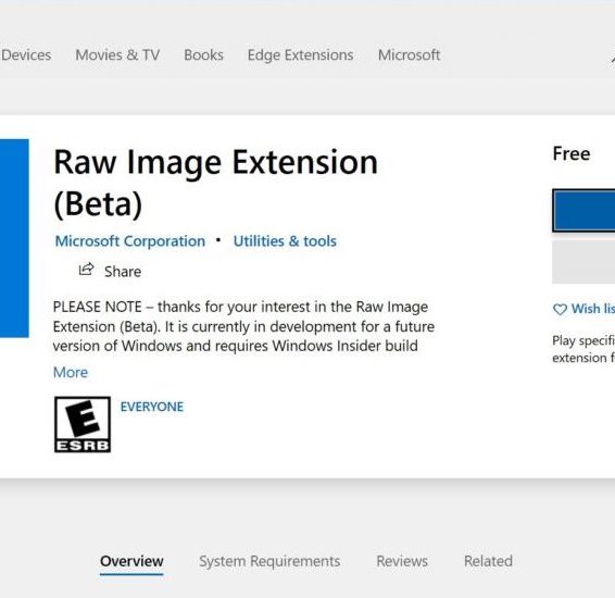 Windows 10 Insider RAW Image Extension