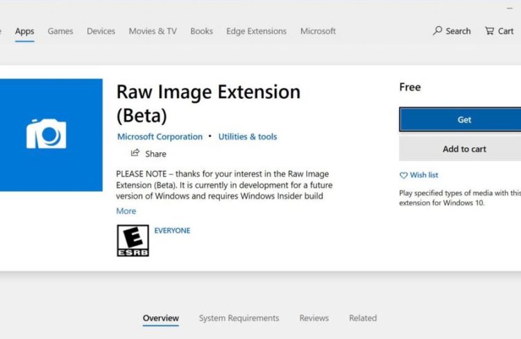 Windows 10 Insider RAW Image Extension