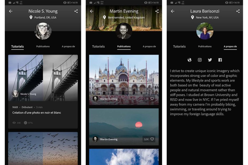 Lightroom Android présentation auteurs tutoriels interactifs