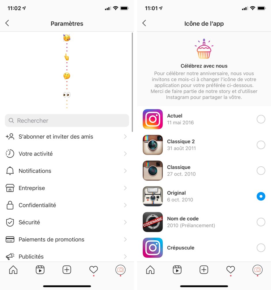 Instagram Easter egg 10 ans application icône 